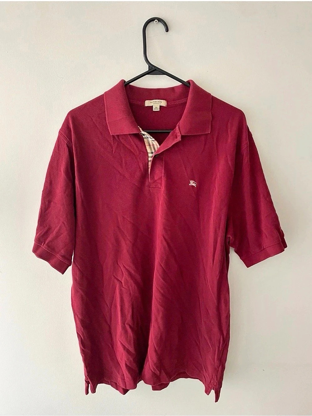 Burberry London Nova Check Burgundy Polo Shirt Size XL